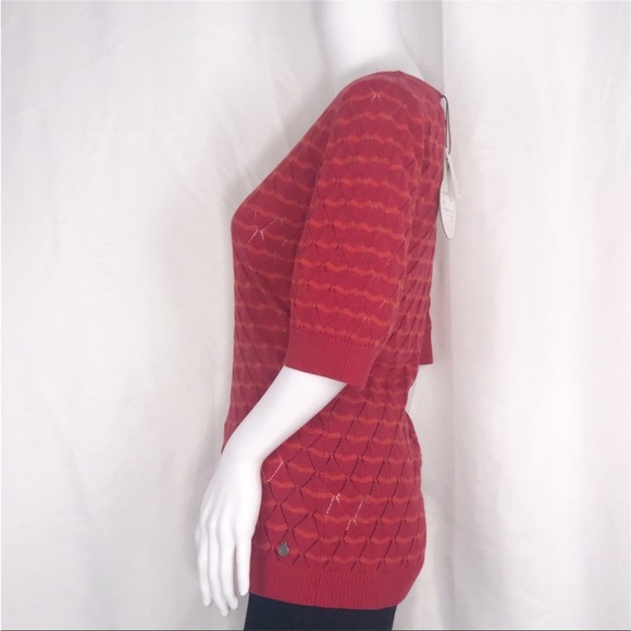 4 Funky Flavours Red & Orange Stripes Scoop Neck Open Knit Diamond Sweater SzXS - Picture 3 of 16